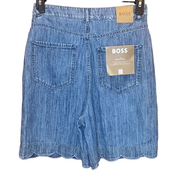 BOSS Scalloped Hem Denim Shorts in Blue NWT Size 28 - Picture 7 of 12
